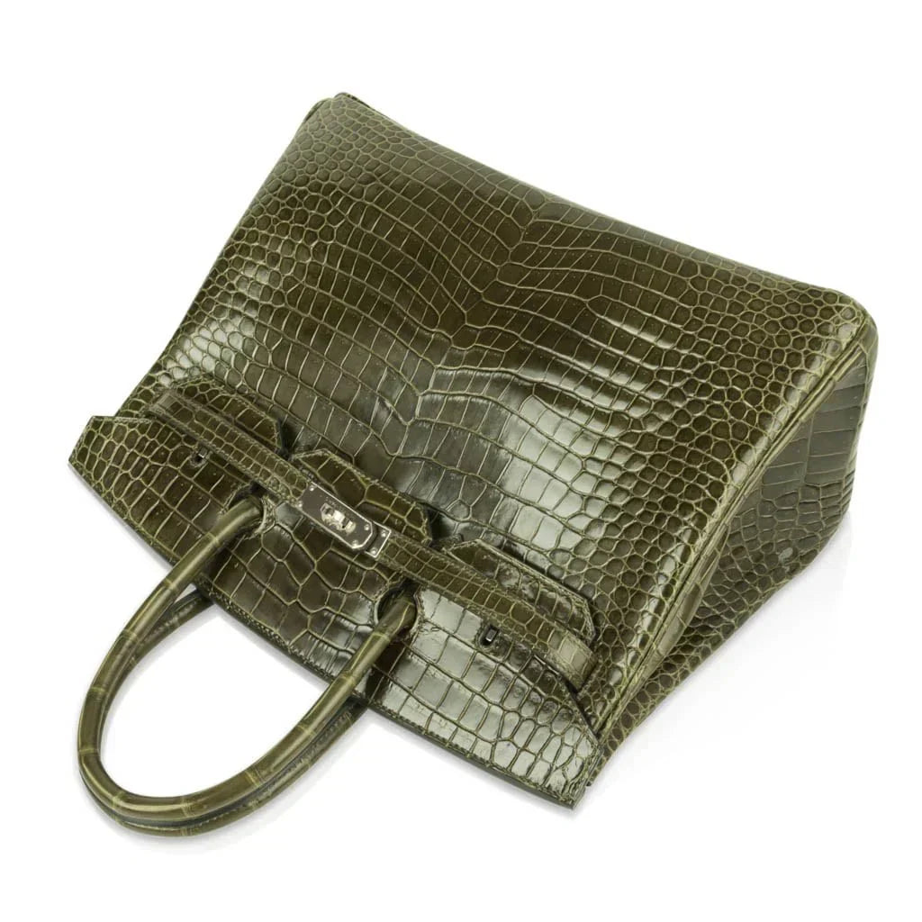 👜Birkin 35 Bag Vert Veronese Porosus Crocodile Palladium Hardware