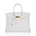 👜Birkin 35 Bag White Gold Hardware Clemence Leather New