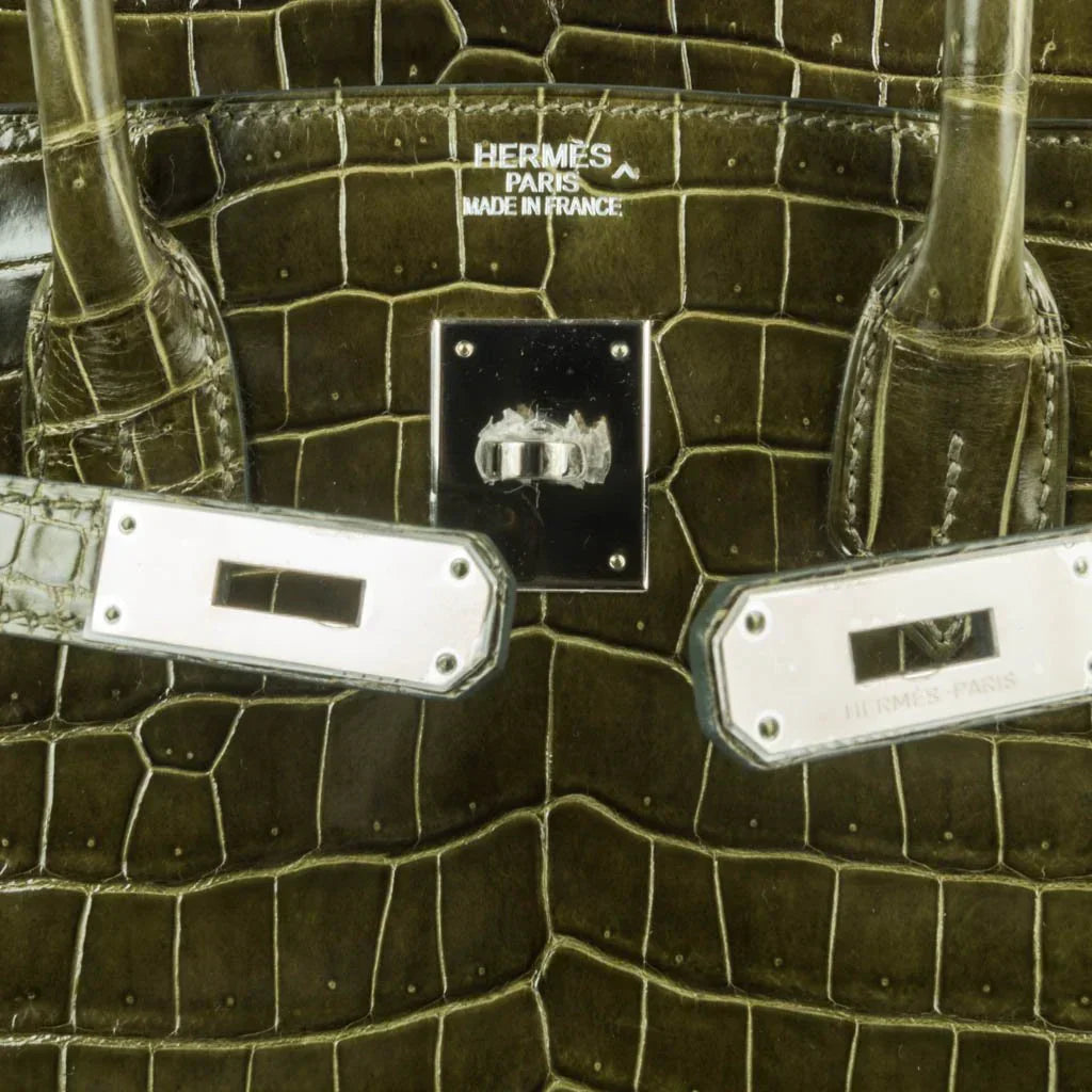 👜Birkin 35 Bag Vert Veronese Porosus Crocodile Palladium Hardware