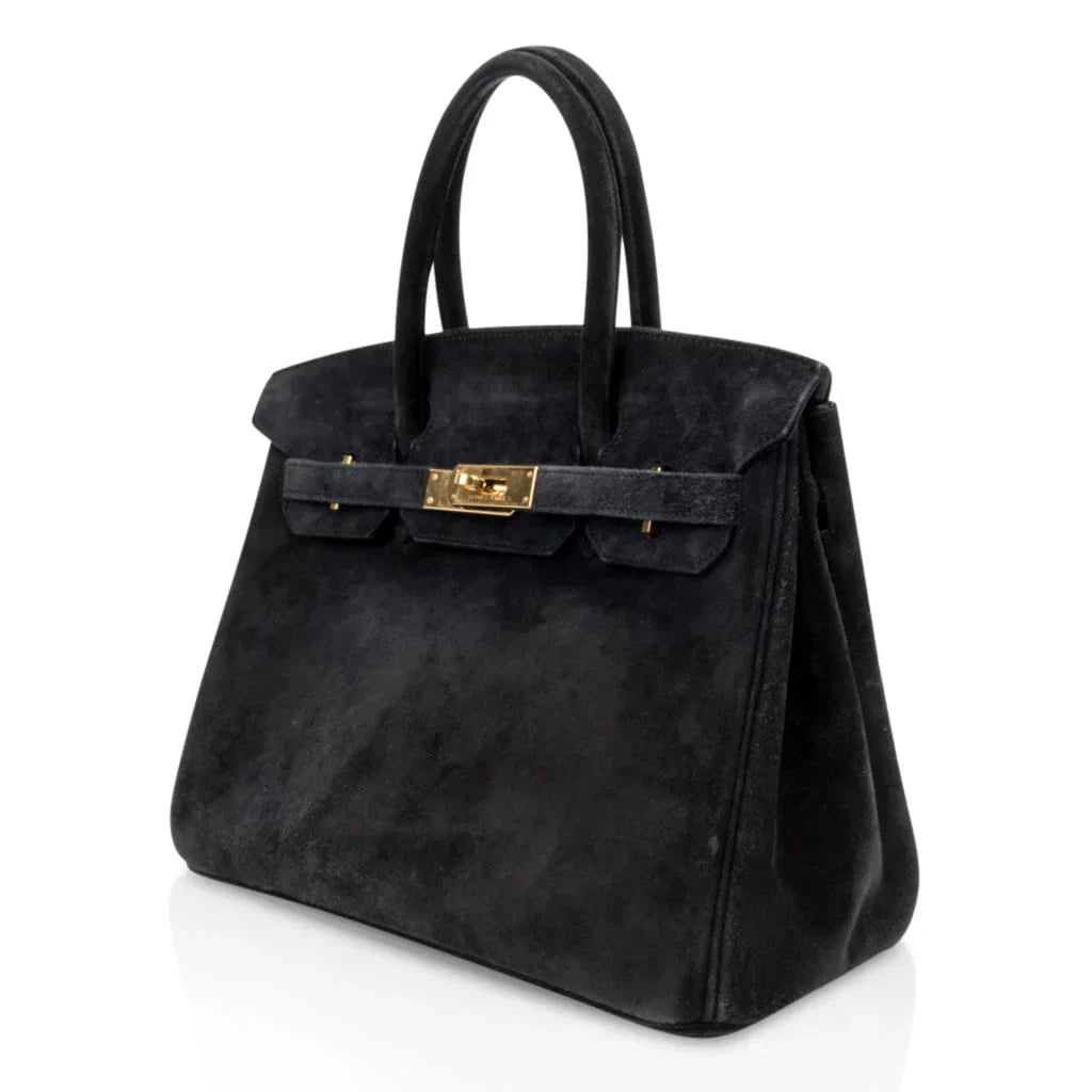 👜Birkin 30 Bag Doblis (Suede) Black Gold Hardware