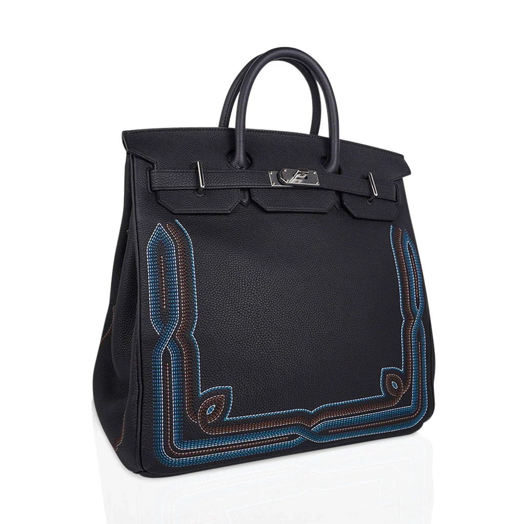 👜Limited Edition HAC Western Birkin 40 Bag Runway Embroidered Black Togo Leather with Palladium Hardware