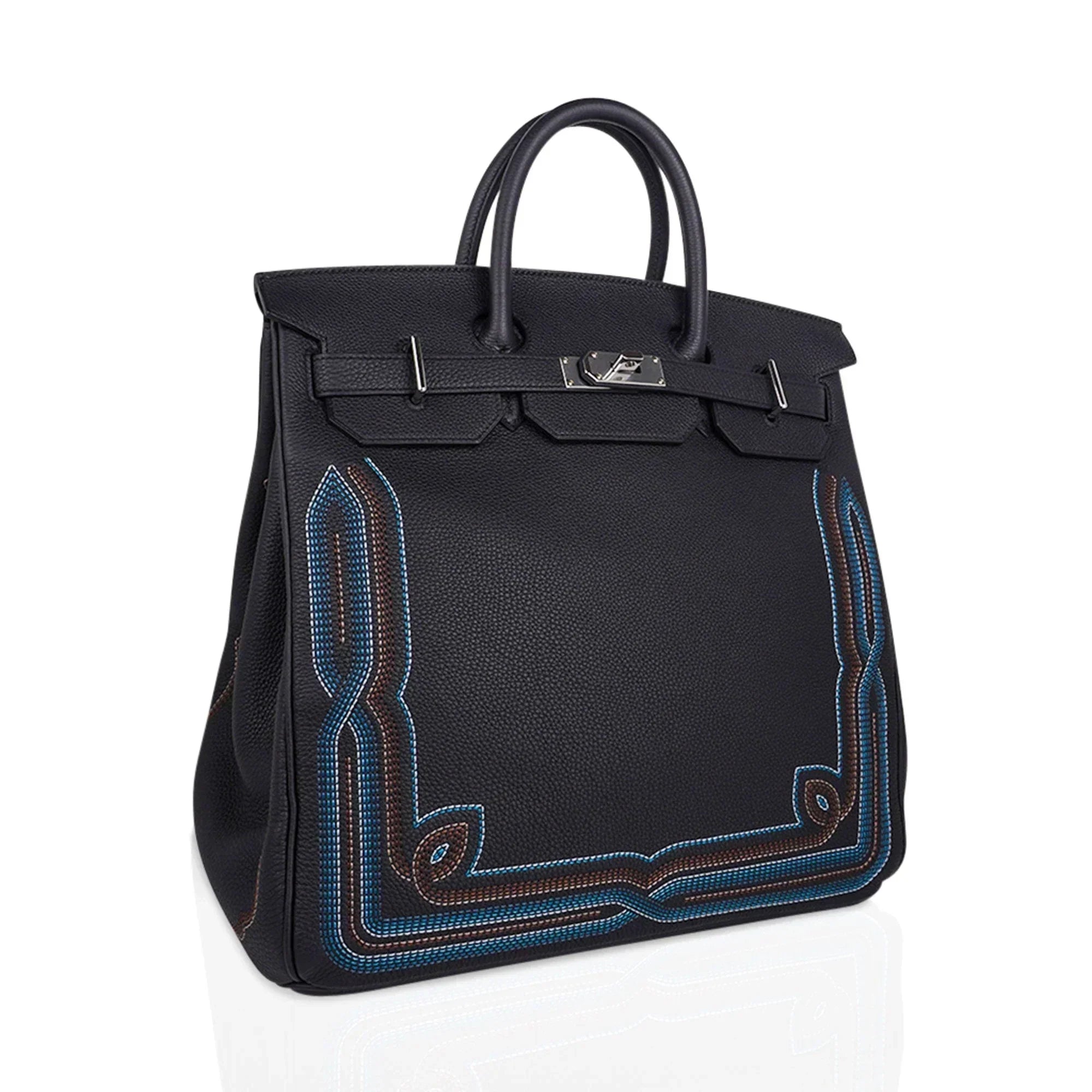 👜Limited Edition HAC Western Birkin 40 Bag Runway Embroidered Black Togo Leather with Palladium Hardware