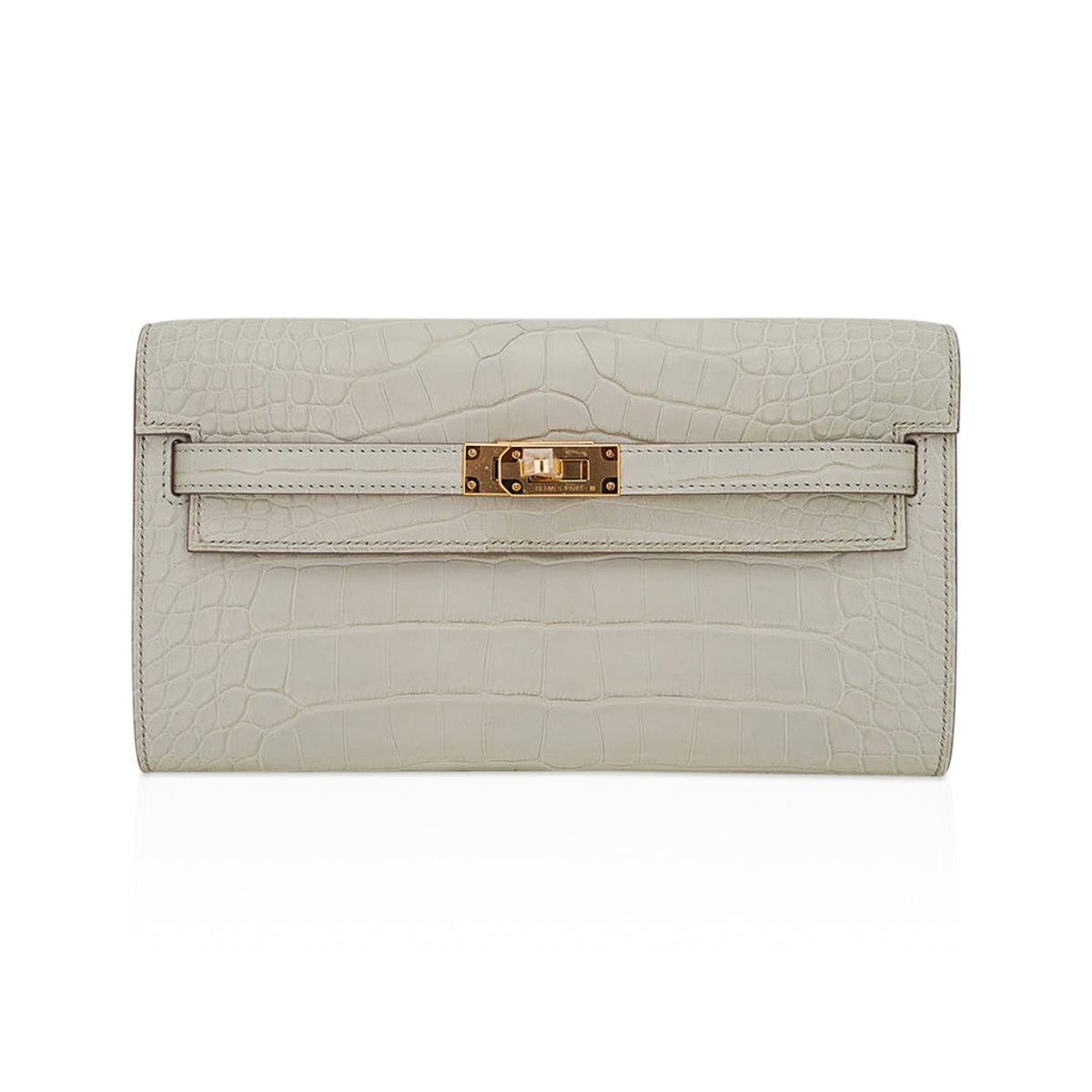 👜Kelly Classique To Go Wallet Beton Matte Alligator Gold Hardware