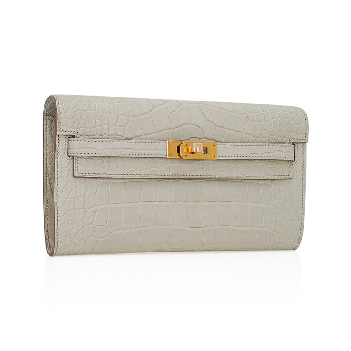 👜Kelly Classique To Go Wallet Beton Matte Alligator Gold Hardware