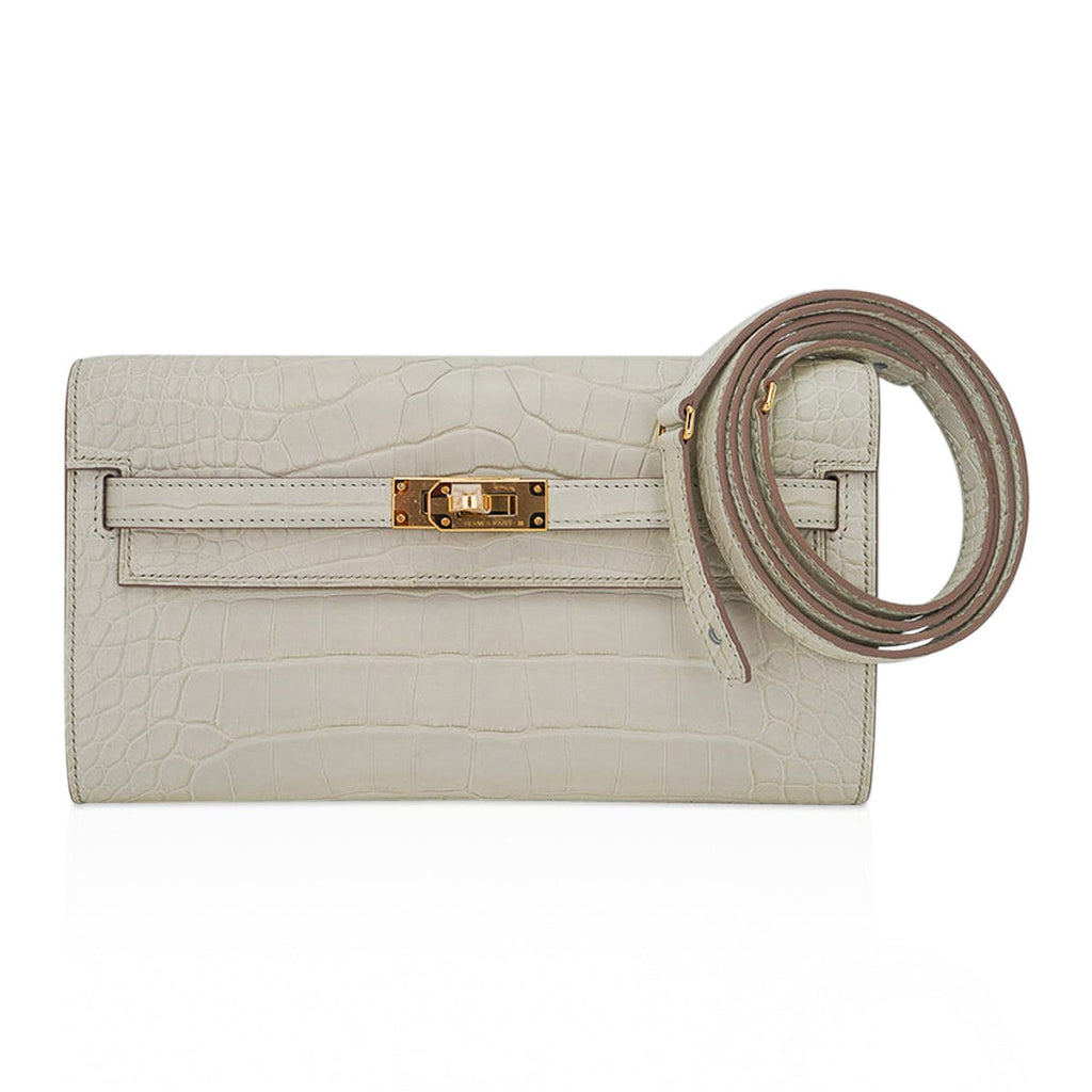 👜Kelly Classique To Go Wallet Beton Matte Alligator Gold Hardware