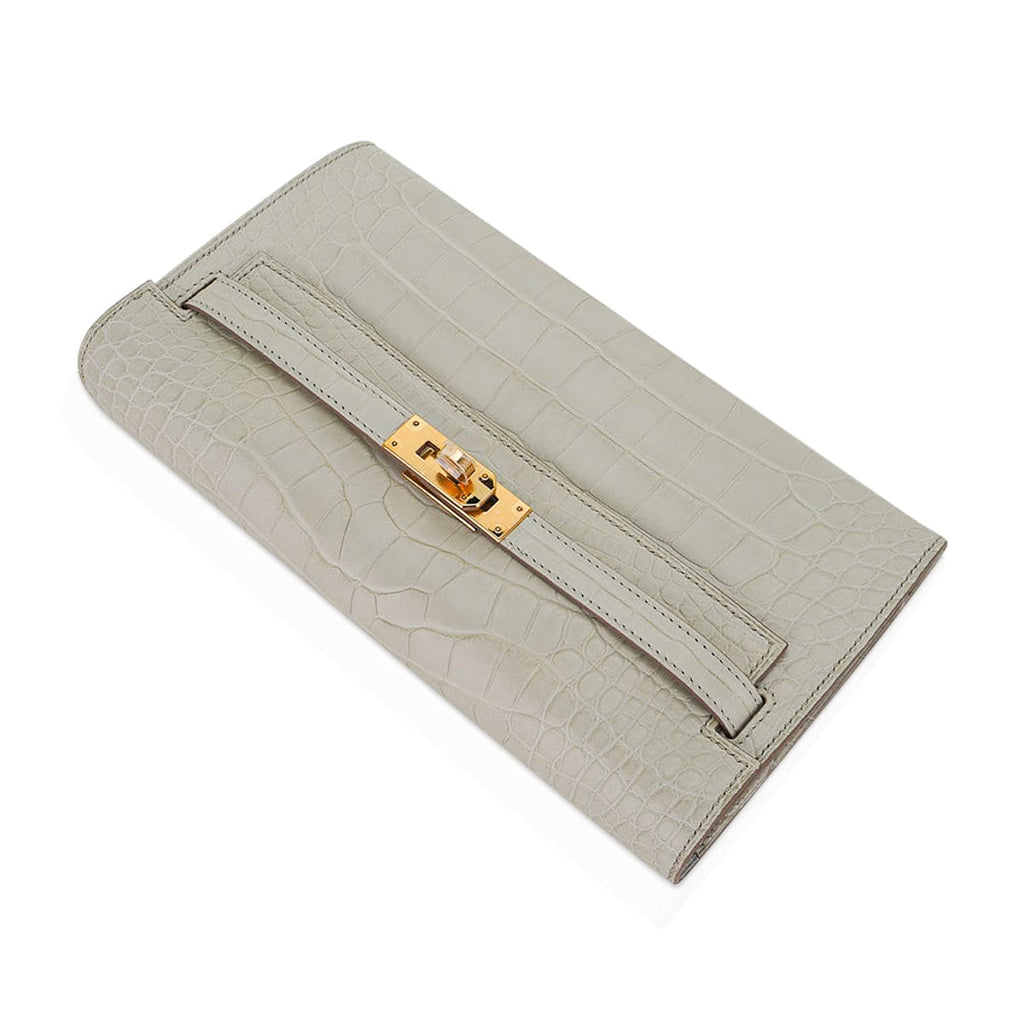 👜Kelly Classique To Go Wallet Beton Matte Alligator Gold Hardware