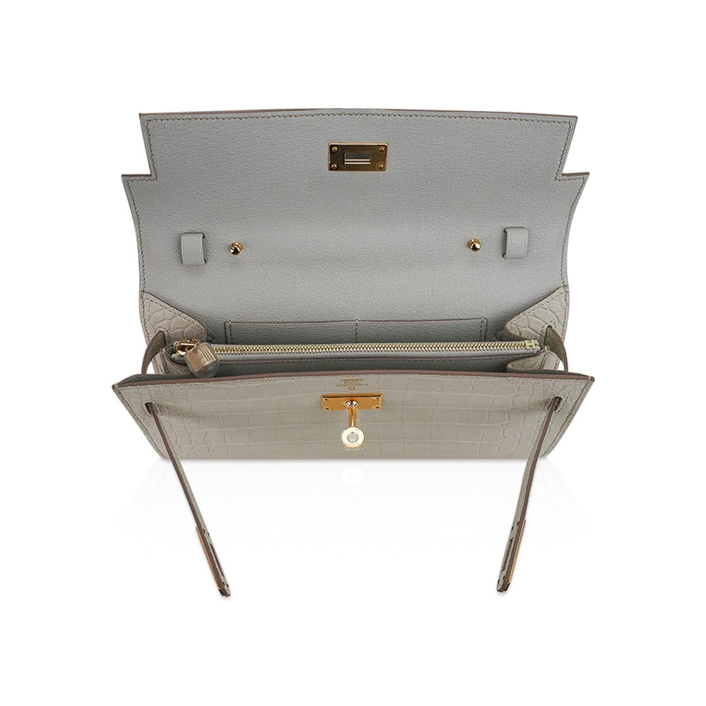 👜Kelly Classique To Go Wallet Beton Matte Alligator Gold Hardware