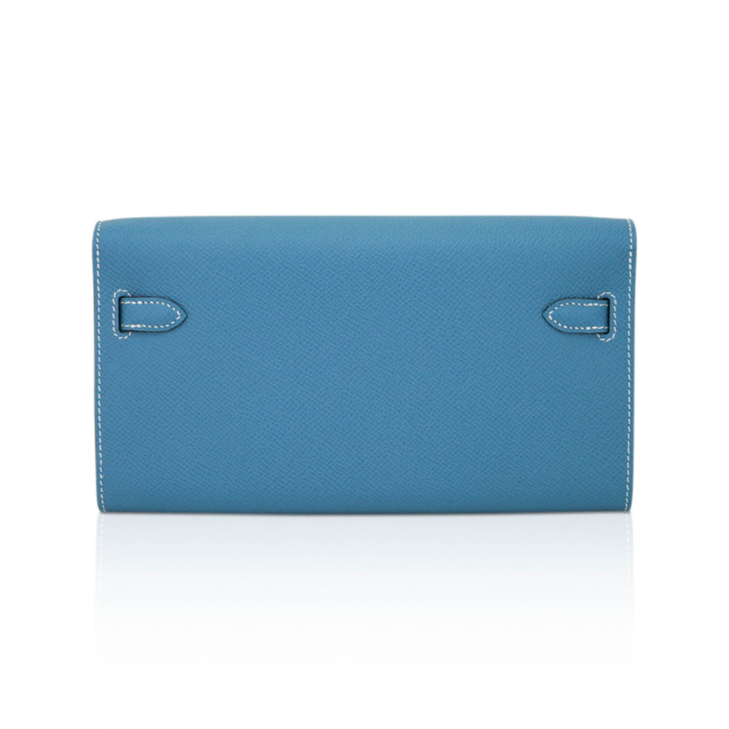 👜Kelly Classique To Go Wallet New Blue Jean Epsom with Palladium Hardware