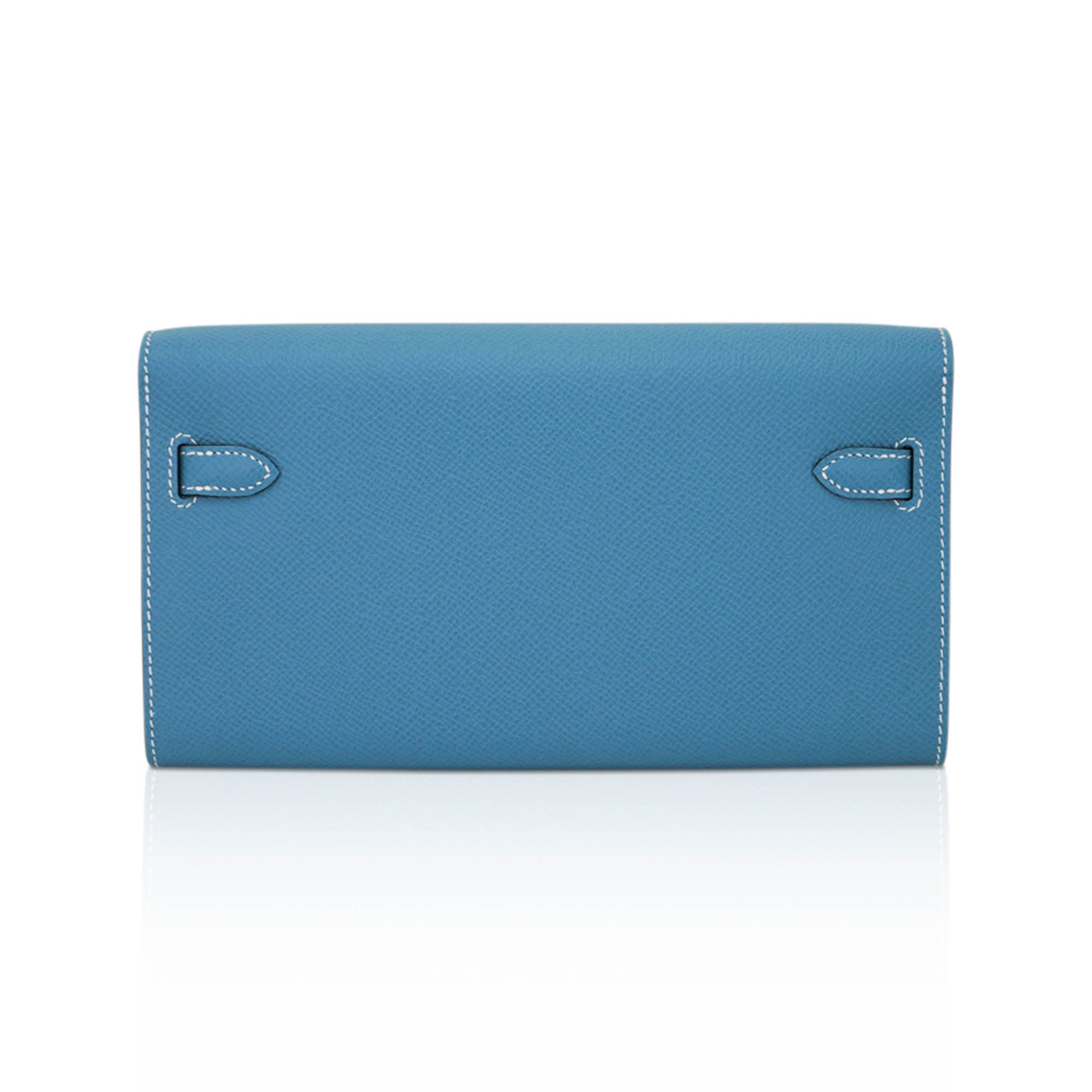 👜Kelly Classique To Go Wallet New Blue Jean Epsom with Palladium Hardware