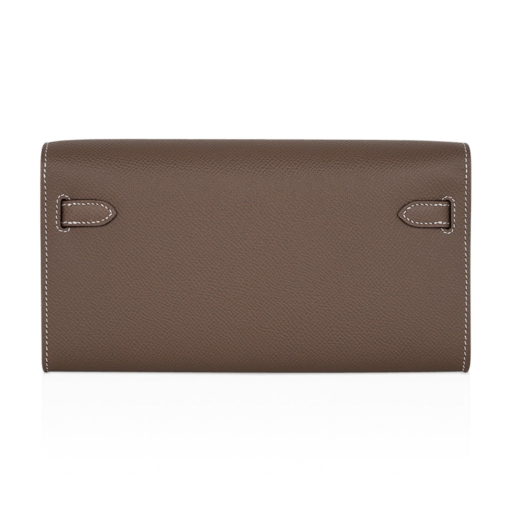 👜Kelly Classique To Go Wallet Etoupe Epsom Palladium Hardware New w/Box