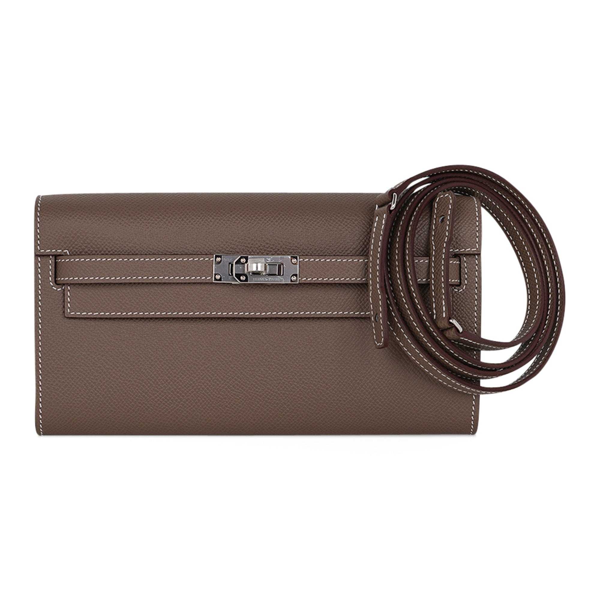 👜Kelly Classique To Go Wallet Etoupe Epsom Palladium Hardware New w/Box
