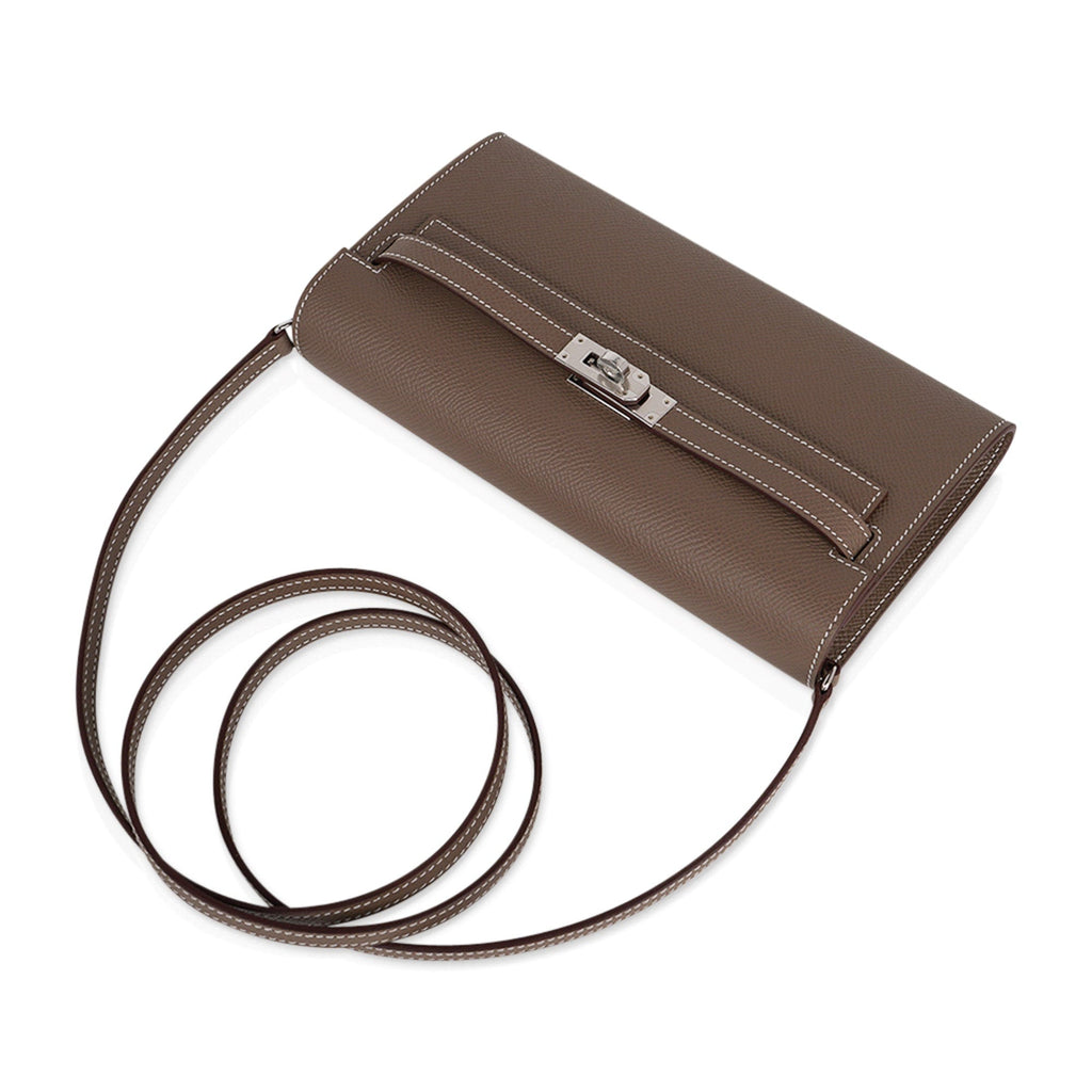 👜Kelly Classique To Go Wallet Etoupe Epsom Palladium Hardware New w/Box