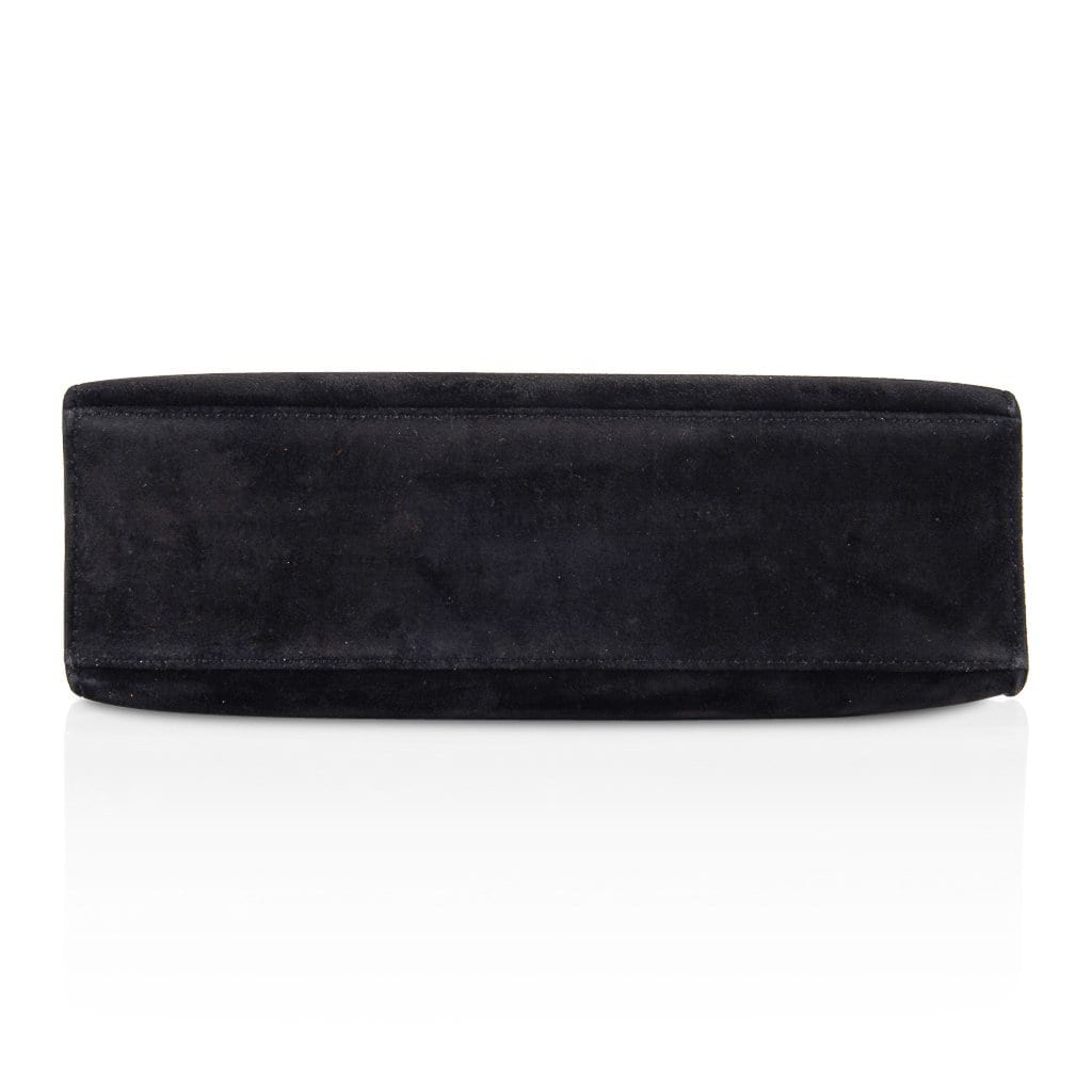 👜Kelly Pochette Black Doblis Suede Palladium