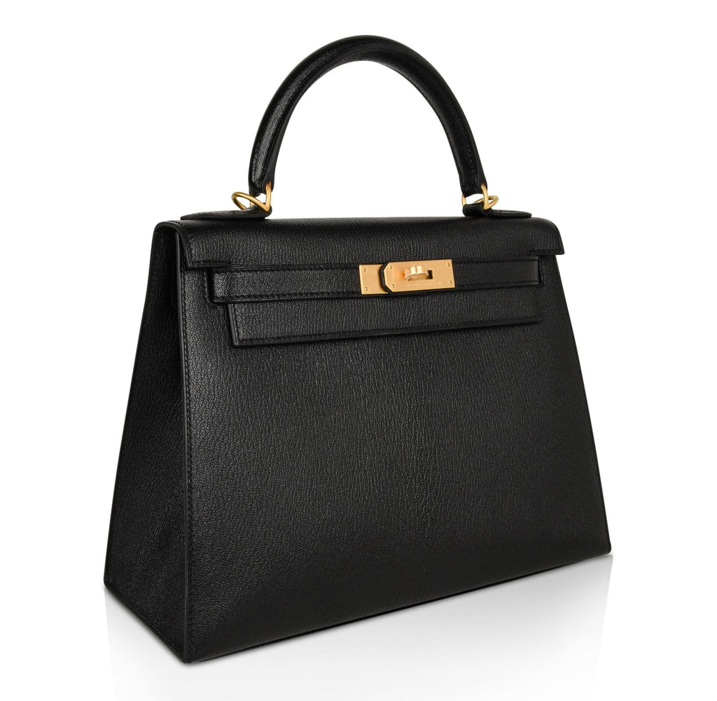 👜Kelly HSS 28 Bag Sellier Black Chevre Vermillion Interior Brushed Gold