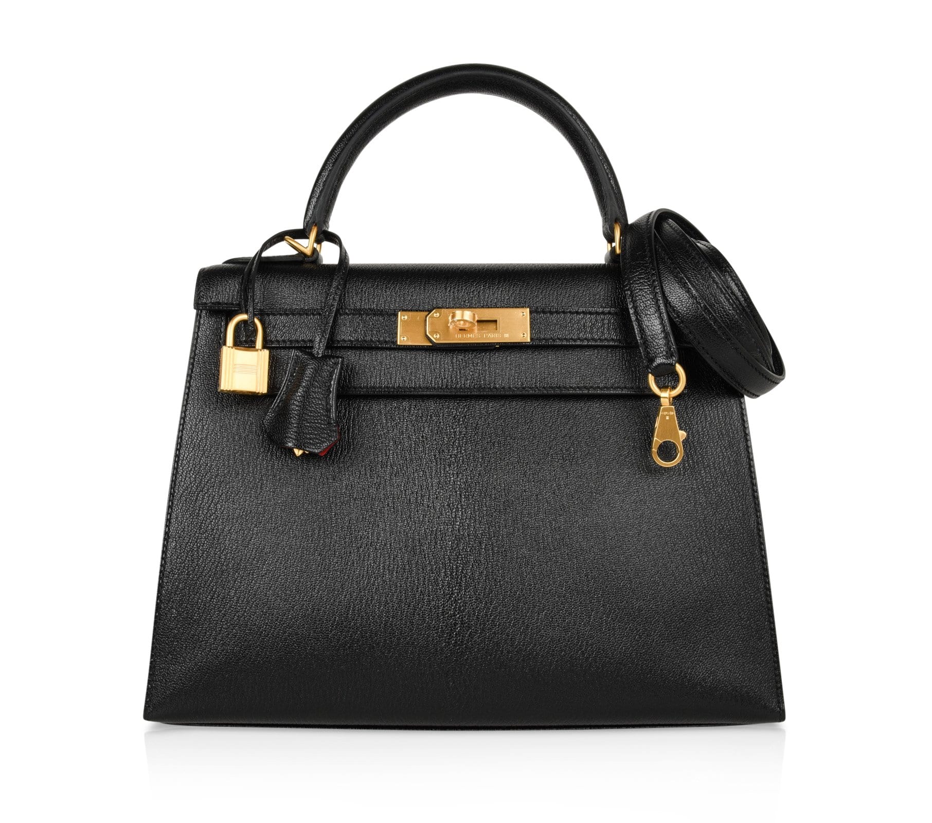👜Kelly HSS 28 Bag Sellier Black Chevre Vermillion Interior Brushed Gold