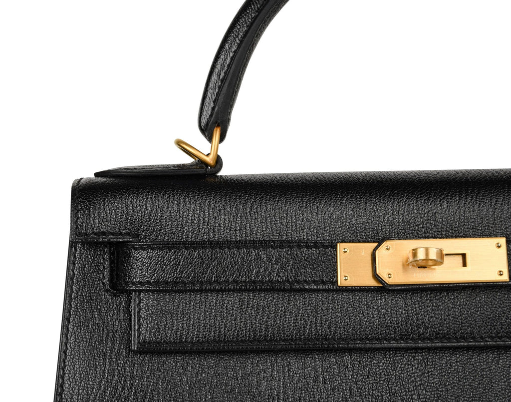 👜Kelly HSS 28 Bag Sellier Black Chevre Vermillion Interior Brushed Gold