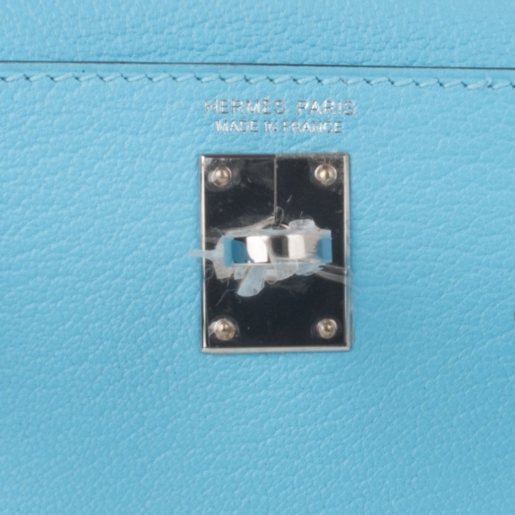 👜Kelly 20 Mini Sellier Bag Rare Blue Celeste Chevre Palladium