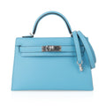 👜Kelly 20 Mini Sellier Bag Rare Blue Celeste Chevre Palladium