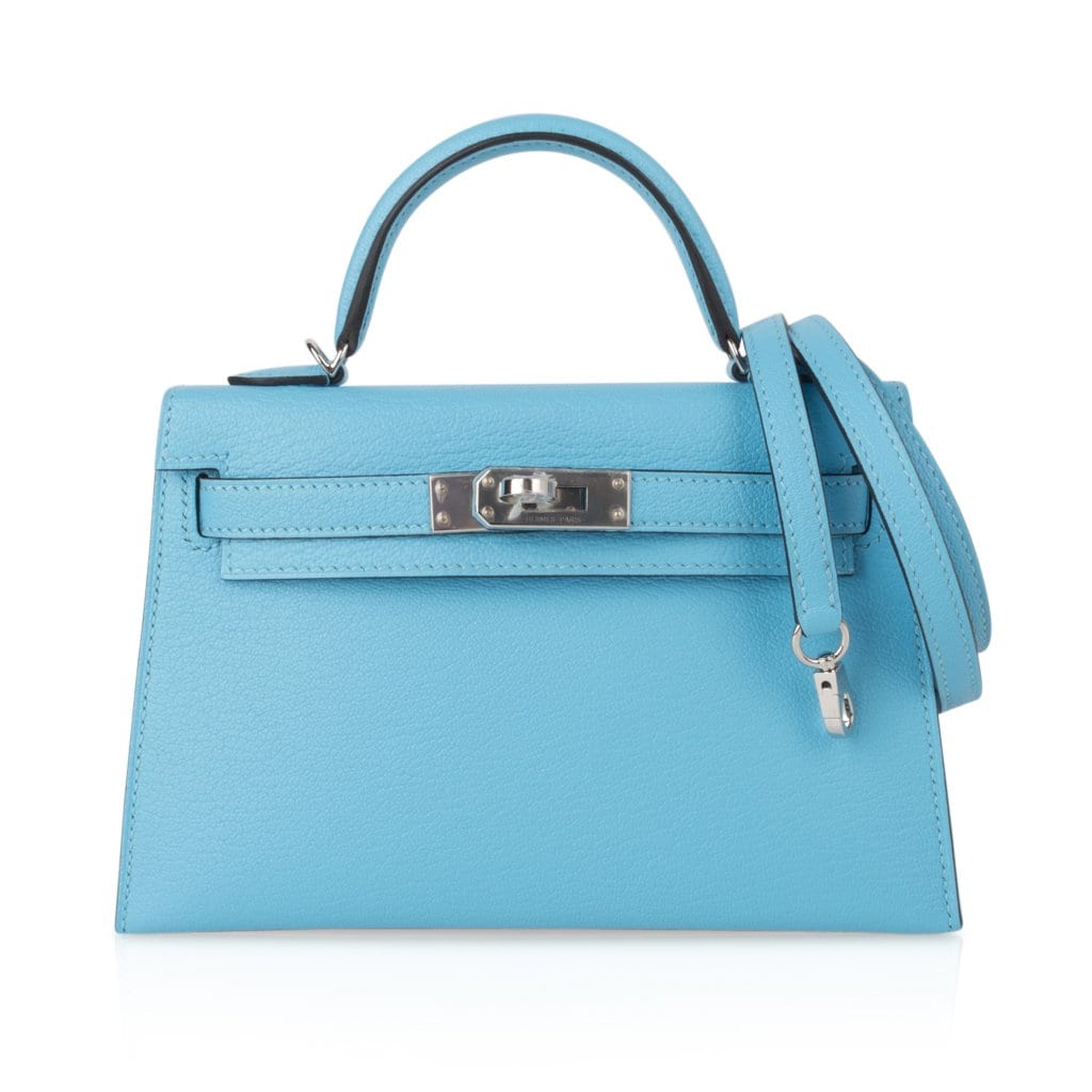 👜Kelly 20 Mini Sellier Bag Rare Blue Celeste Chevre Palladium
