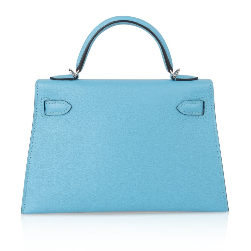 👜Kelly 20 Mini Sellier Bag Rare Blue Celeste Chevre Palladium