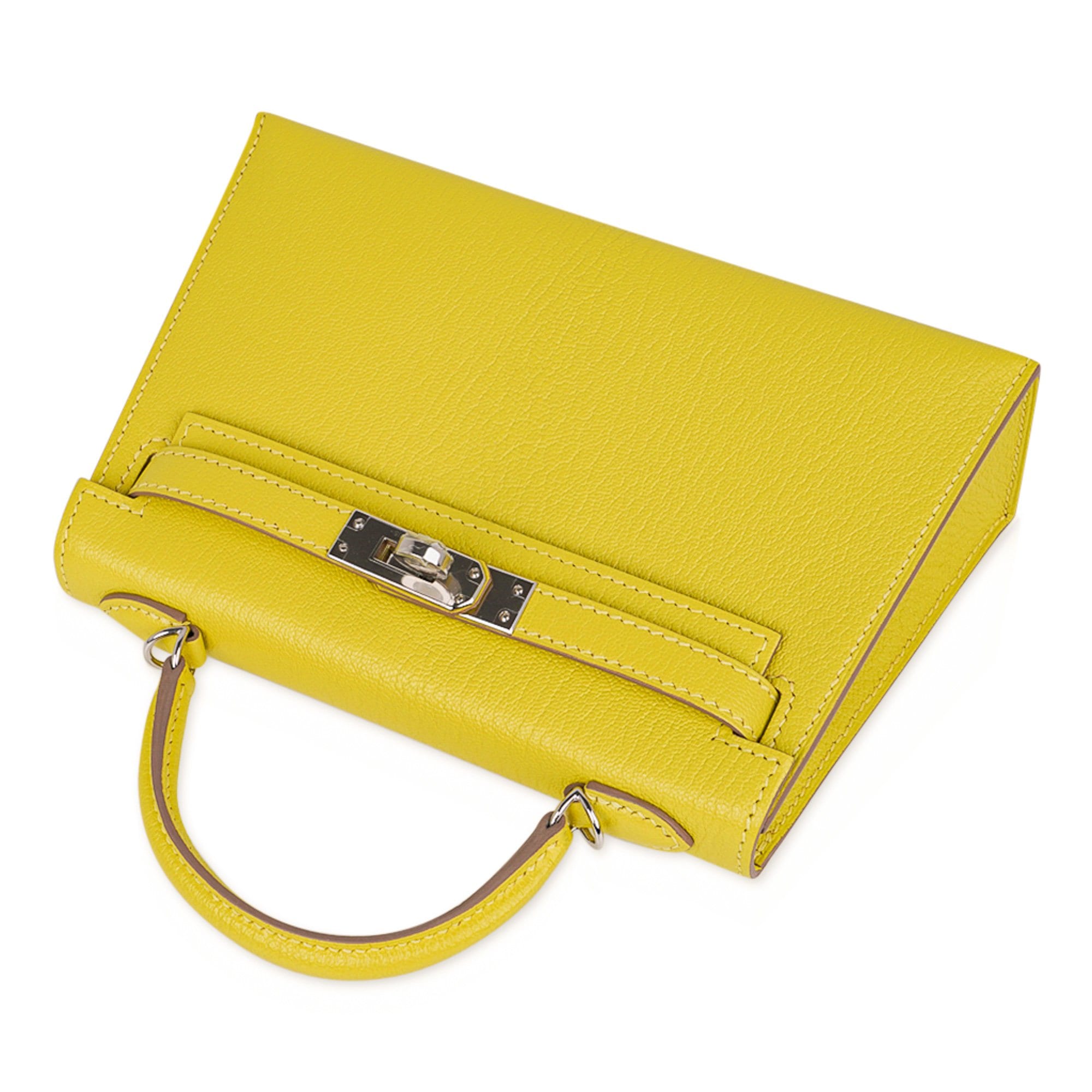 👜Kelly 20 Mini Sellier Bag Lime Chevre Leather Palladium New w/Box