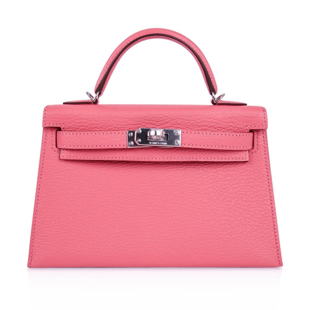 👜Kelly 20 Mini Sellier Bag Rose Lipstick Chevre Leather Palladium Hardware