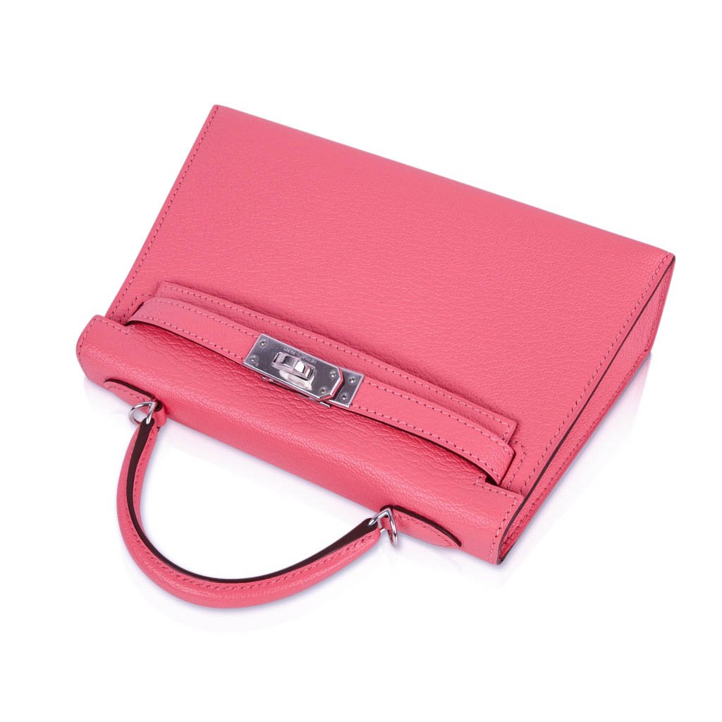 👜Kelly 20 Mini Sellier Bag Rose Lipstick Chevre Leather Palladium Hardware