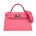 👜Kelly 20 Mini Sellier Bag Rose Lipstick Chevre Leather Palladium Hardware