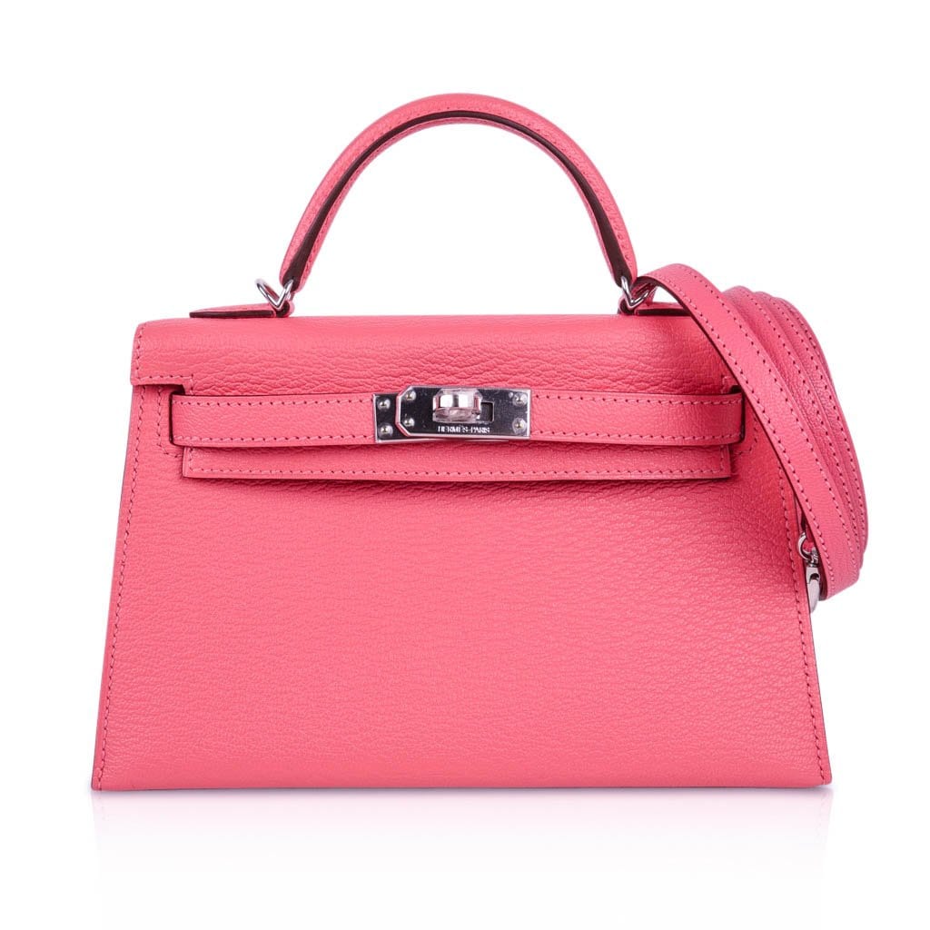 👜Kelly 20 Mini Sellier Bag Rose Lipstick Chevre Leather Palladium Hardware