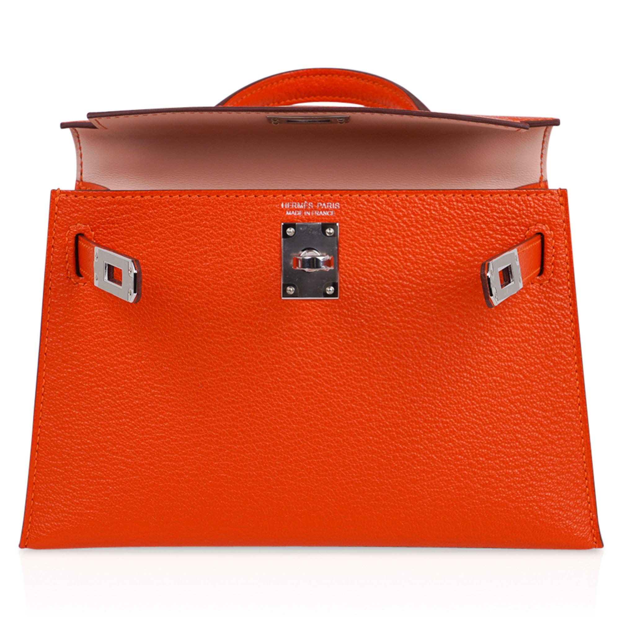 👜Kelly 20 Mini Sellier Bag Orange Feu / Rose Eglantine Chevre Bi-Color New w/Box