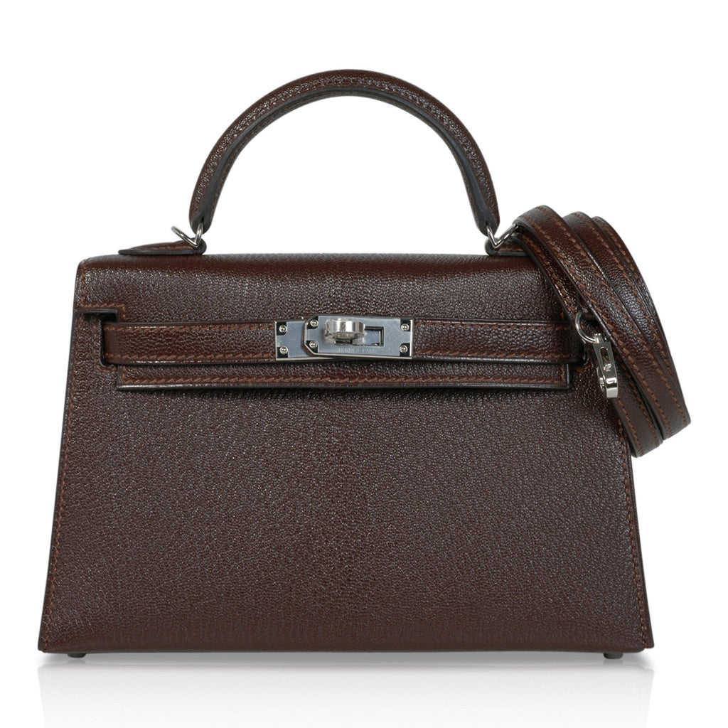 👜Kelly 20 Bi-Color Mini Sellier Bag Havane / Etrusque Chevre Palladium
