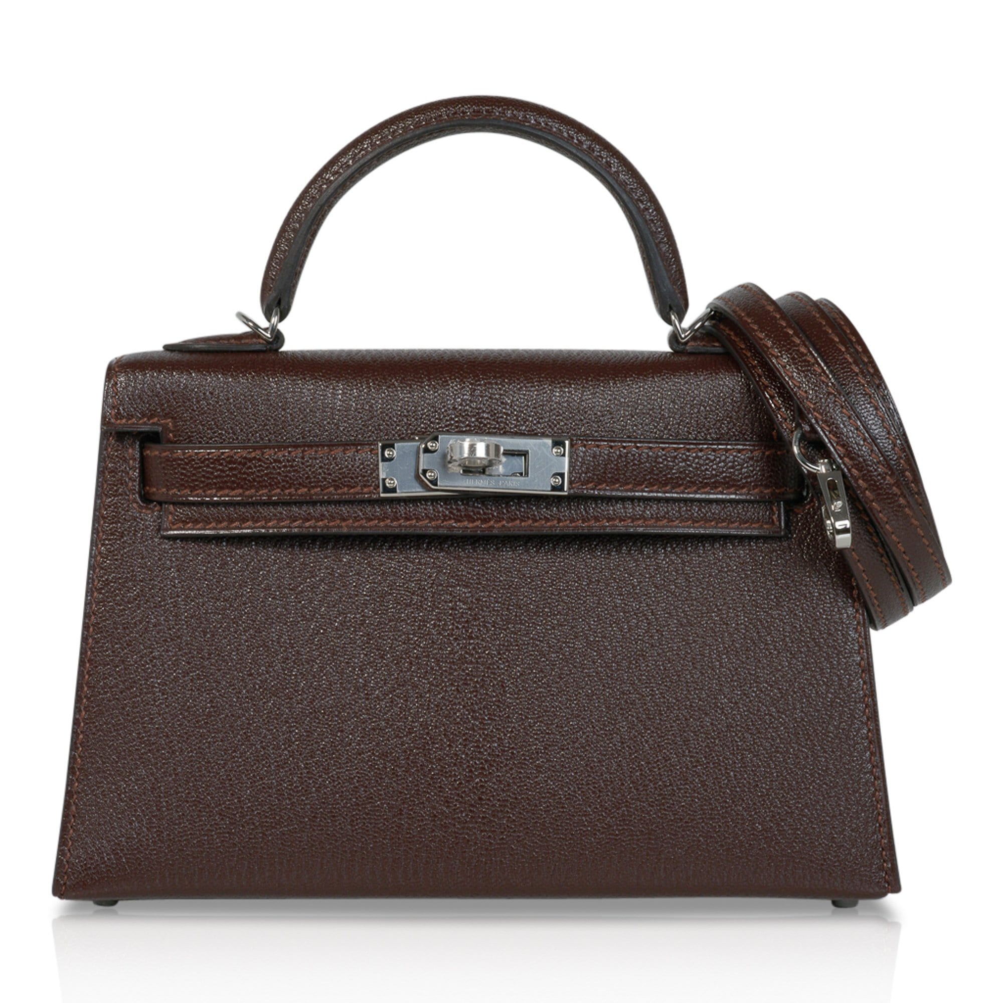 👜Kelly 20 Bi-Color Mini Sellier Bag Havane / Etrusque Chevre Palladium