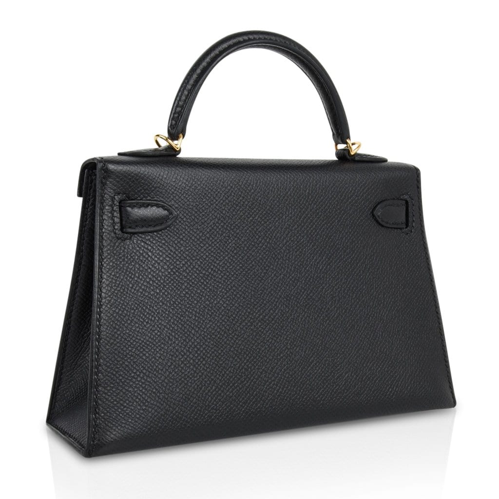 👜Mini Kelly 20 Sellier Bag Black Epsom Leather with Gold Hardware