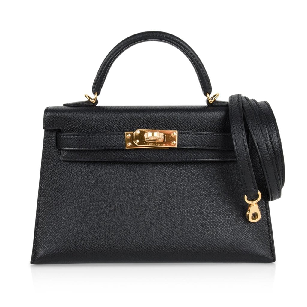 👜Mini Kelly 20 Sellier Bag Black Epsom Leather with Gold Hardware