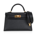 👜Mini Kelly 20 Sellier Bag Black Epsom Leather with Gold Hardware