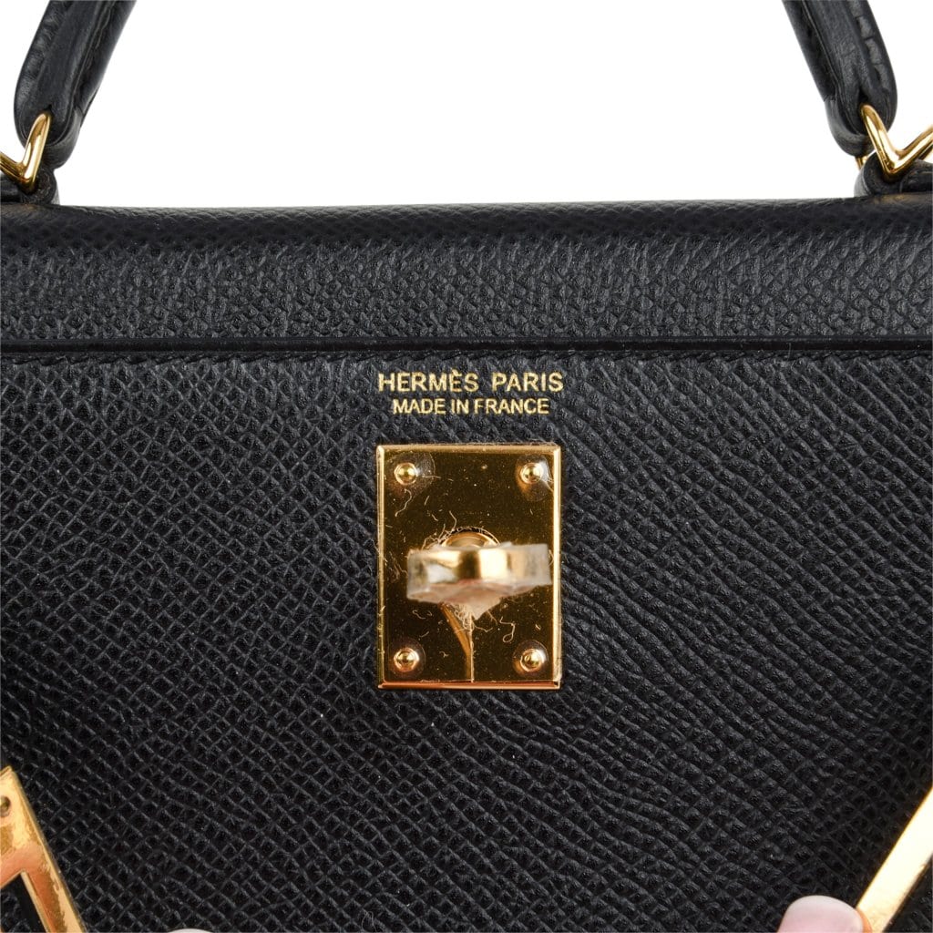 👜Mini Kelly 20 Sellier Bag Black Epsom Leather with Gold Hardware