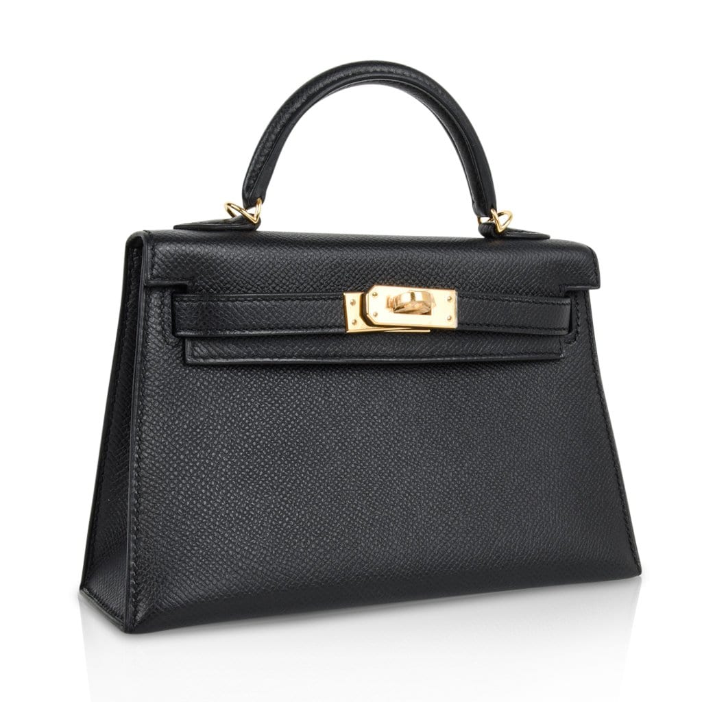 👜Mini Kelly 20 Sellier Bag Black Epsom Leather with Gold Hardware