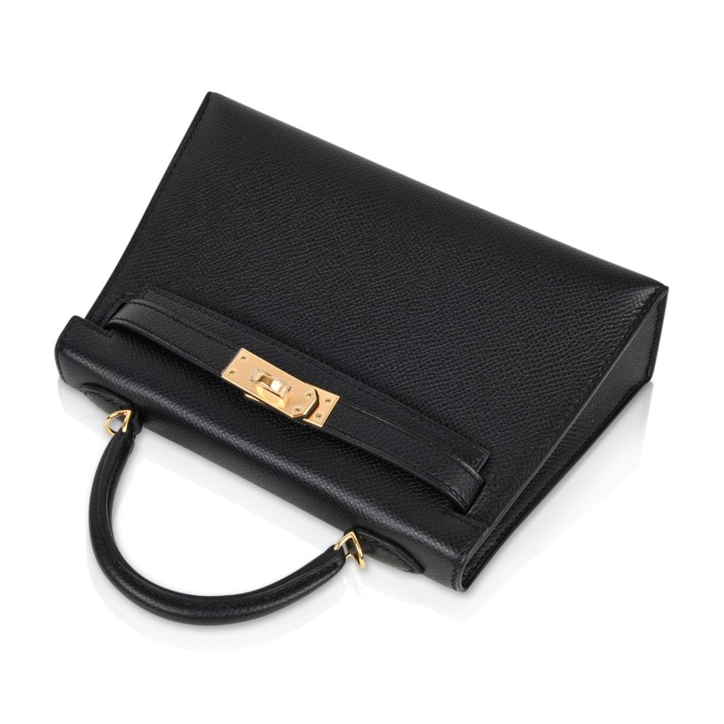 👜Mini Kelly 20 Sellier Bag Black Epsom Leather with Gold Hardware