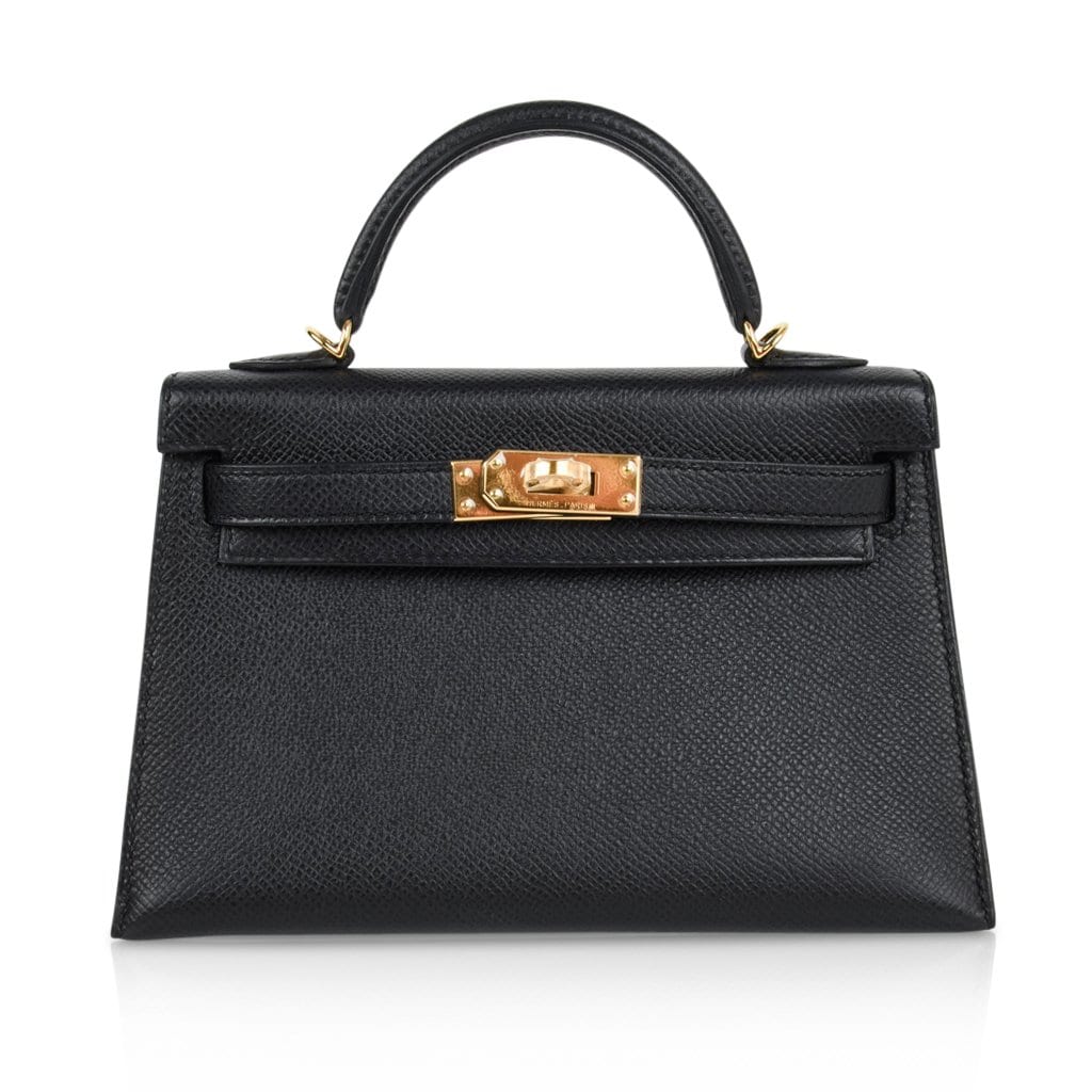 👜Mini Kelly 20 Sellier Bag Black Epsom Leather with Gold Hardware
