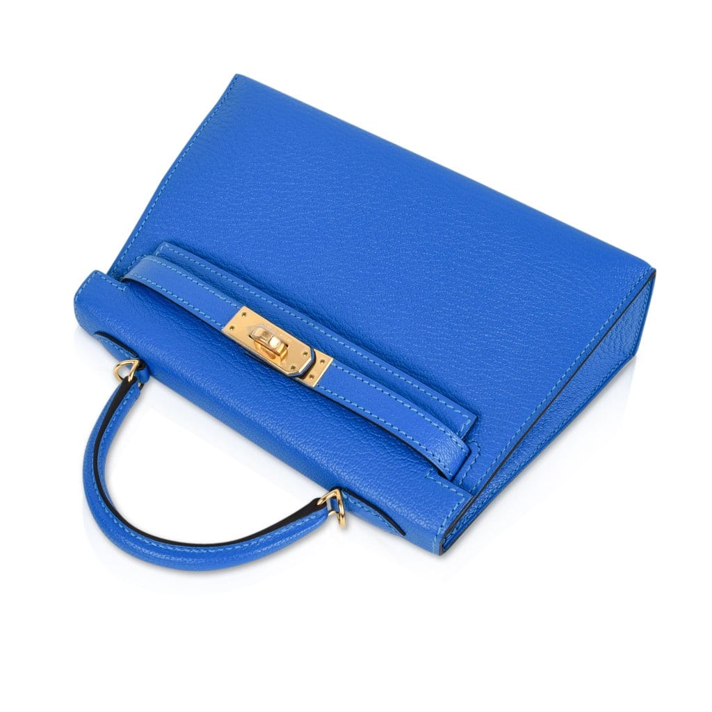 👜Kelly 20 Mini Sellier Bag Blue Hydra Chevre Leather Gold Hardware