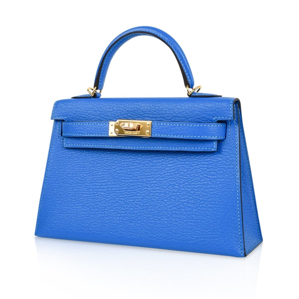 👜Kelly 20 Mini Sellier Bag Blue Hydra Chevre Leather Gold Hardware