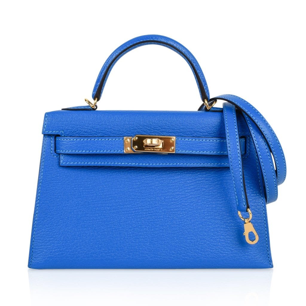 👜Kelly 20 Mini Sellier Bag Blue Hydra Chevre Leather Gold Hardware