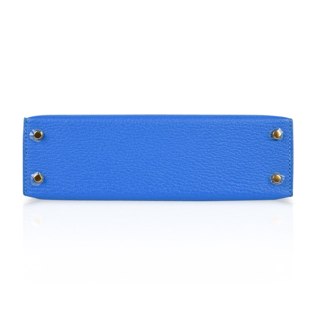 👜Kelly 20 Mini Sellier Bag Blue Hydra Chevre Leather Gold Hardware