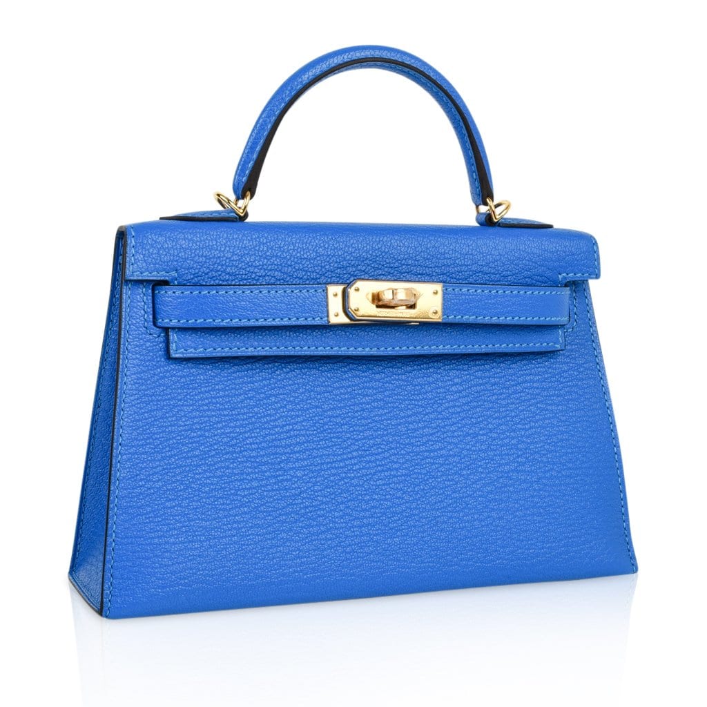 👜Kelly 20 Mini Sellier Bag Blue Hydra Chevre Leather Gold Hardware