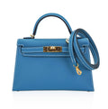 👜Mini Kelly 20 Bag Sellier New Blue Jean Epsom Leather with Gold Hardware