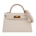 👜Kelly 20 Mini Sellier Bag Craie Epsom Leather Gold Hardware New w/Box