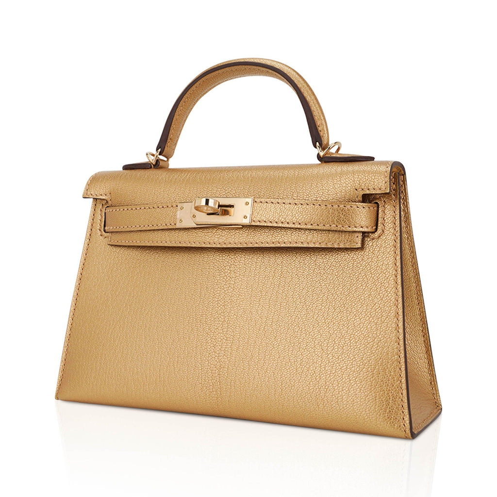 👜Kelly Sellier 20 Metallic Dore Chevre Chamkilight Permabrass Hardware