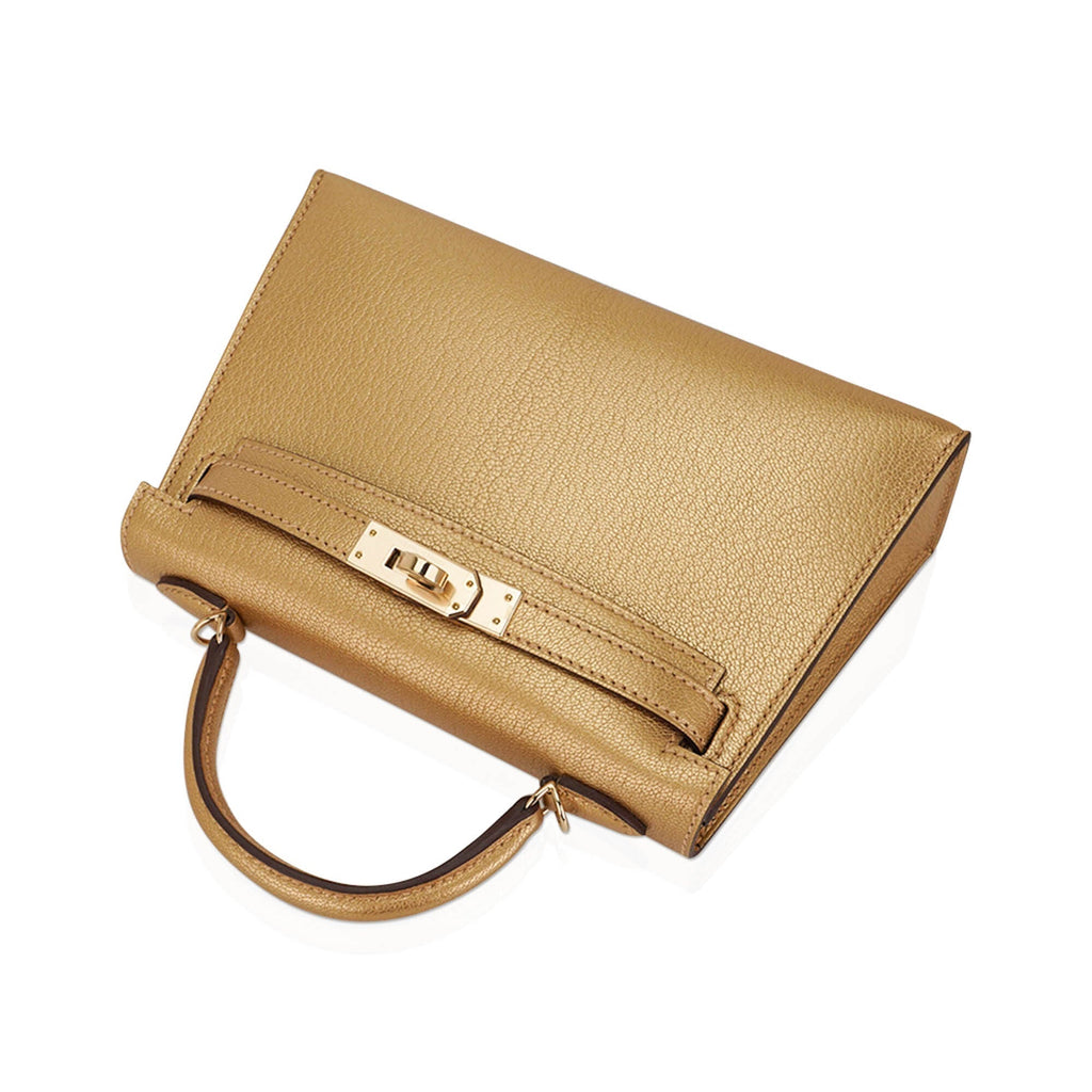 👜Kelly Sellier 20 Metallic Dore Chevre Chamkilight Permabrass Hardware