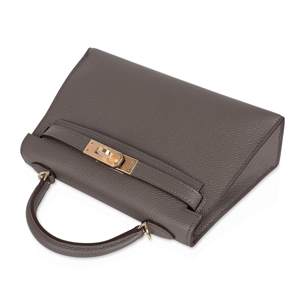 👜Kelly 20 Mini Sellier Bag Etain Epsom Leather Gold Hardware New w/Box