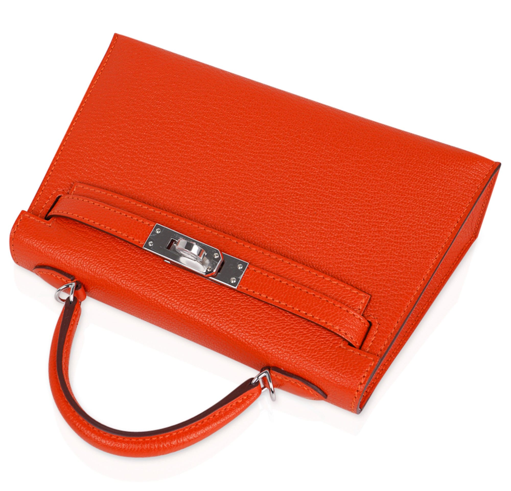 👜Kelly 20 Mini Sellier Bag Orange Feu / Rose Eglantine Chevre Bi-Color New w/Box